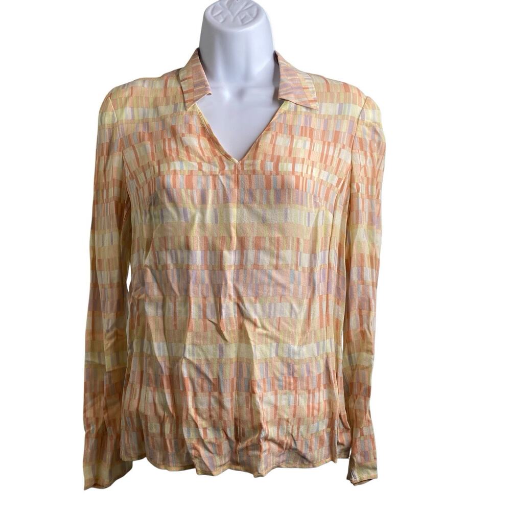 Vintage EPISODE 100% Silk Pink Yellow Orange‎ Blouse Size 6 Career Y2K 90’s Work